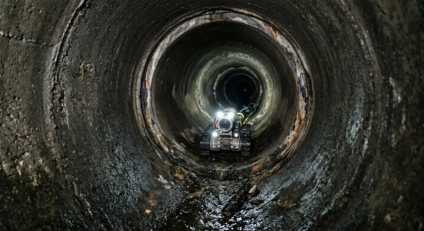 Robotic sewer camera inspecting pipe interior for Sewer Line Cleaning in Archdale